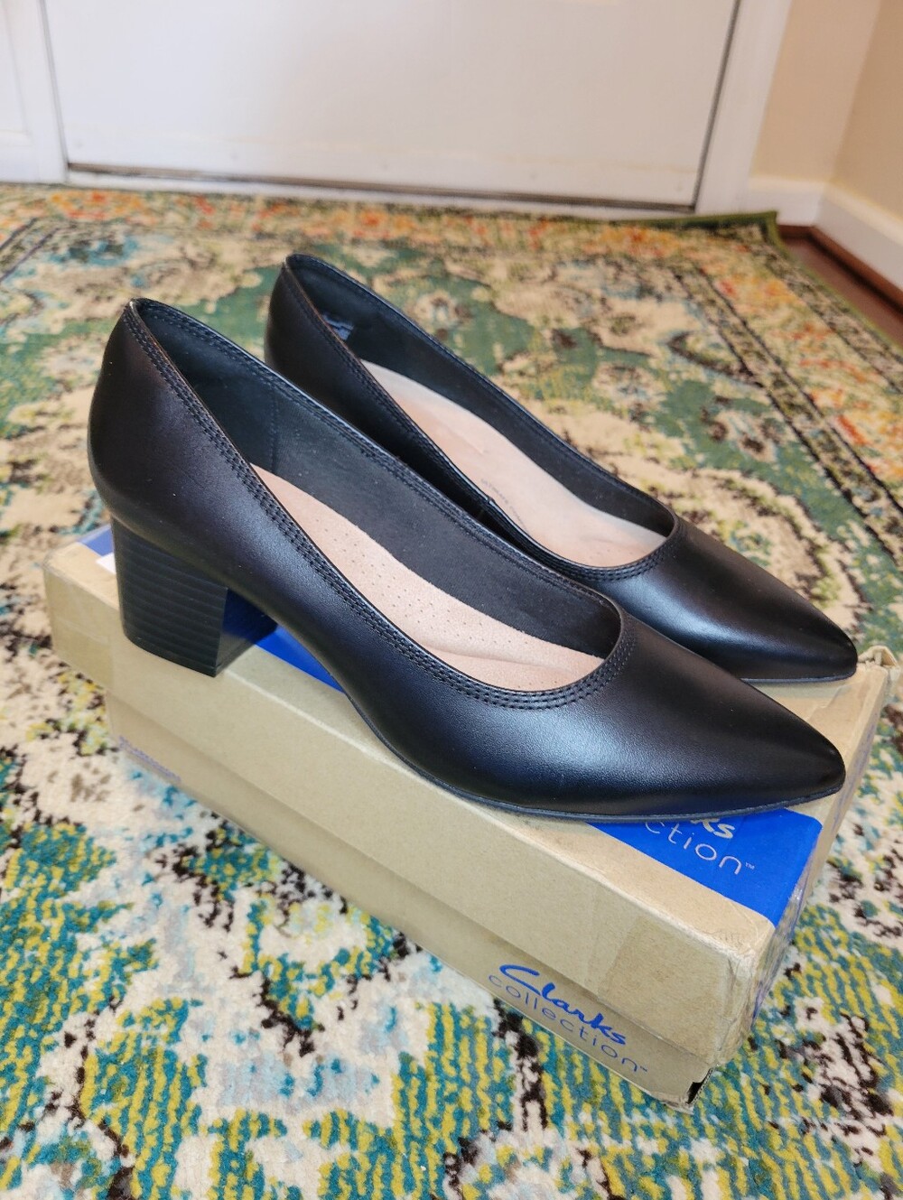 Clarks Collection Ellanie Hope Black Pointed Pump Heels, Size Womens 8.5 NEW